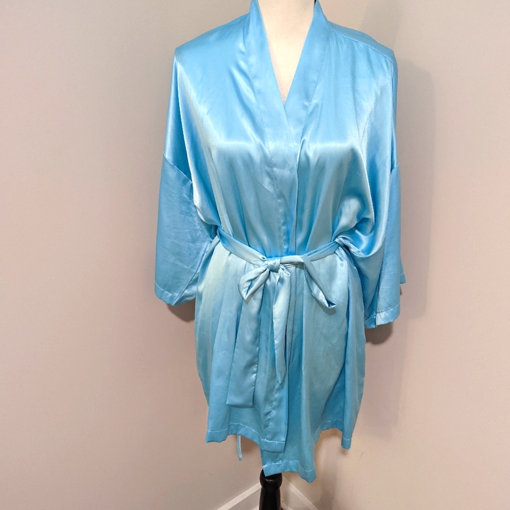 Victoria secret turquoise blue satin robe kimono one size